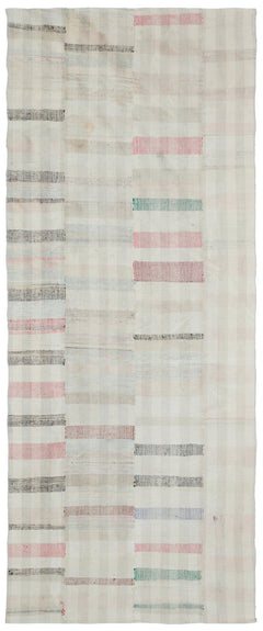 Girit Beige Striped Wool Handmade Area Rug 4'6" x 10'10"