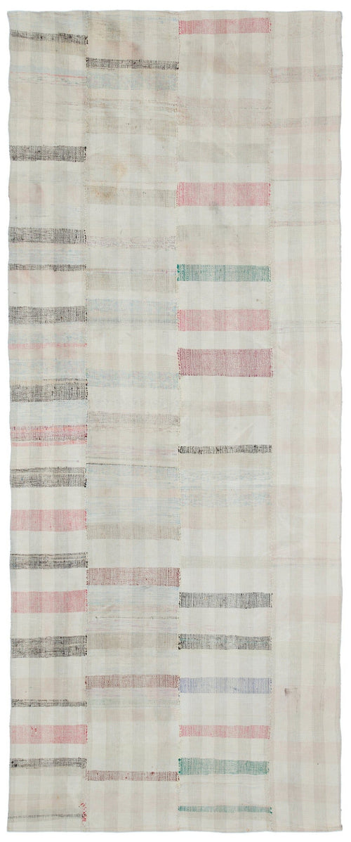 Girit Beige Striped Wool Handmade Area Rug 4'6" x 10'10"