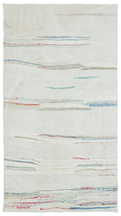 Girit Beige Striped Wool Handmade Area Rug 4'5" x 7'10"