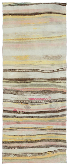 Girit Beige Striped Wool Handmade Area Rug 3'6" x 8'8"