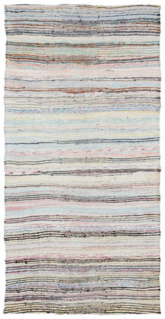 Girit Beige Striped Wool Handmade Area Rug 5'1" x 10'1"