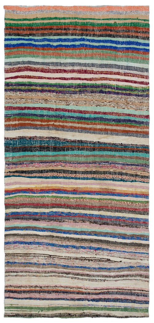 Girit Beige Striped Wool Handmade Area Rug 5'5" x 10'4"