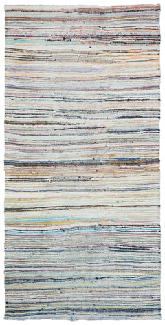 Girit Beige Striped Wool Handmade Area Rug 6'2" x 9'4"