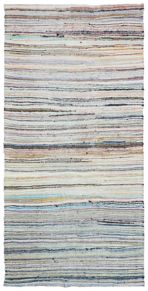 Girit Beige Striped Wool Handmade Area Rug 6'2" x 9'4"