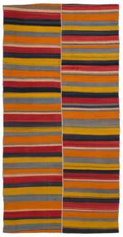 Girit Orange Striped Wool Handmade Area Rug 4'8" x 9'1"