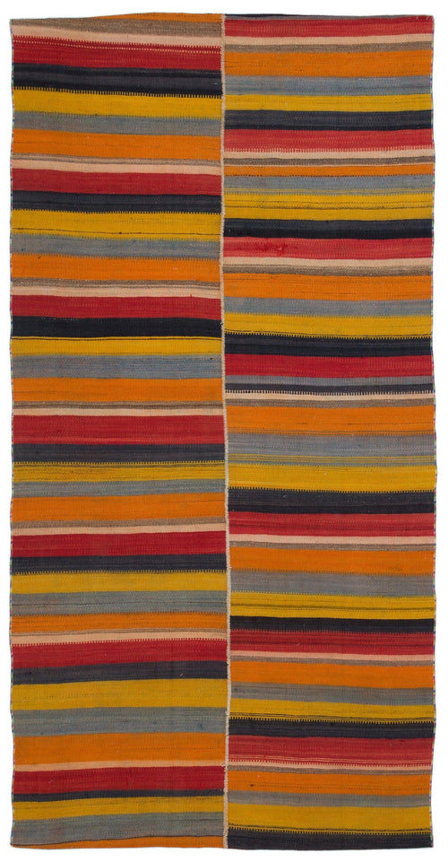 Girit Orange Striped Wool Handmade Area Rug 4'8" x 9'1"