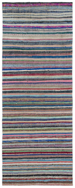Girit Beige Striped Wool Handmade Area Rug 4'11" x 12'7"