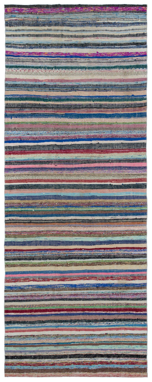 Girit Beige Striped Wool Handmade Area Rug 4'11" x 12'7"