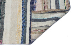 Girit Beige Striped Wool Handmade Area Rug 6'8" x 11'1"