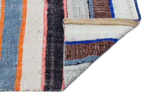 Girit Beige Striped Wool Handmade Area Rug 4'9" x 10'2"