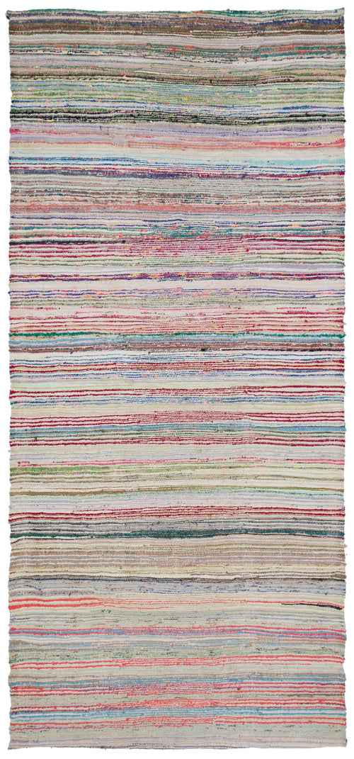 Girit Beige Striped Wool Handmade Area Rug 5'4" x 11'5"