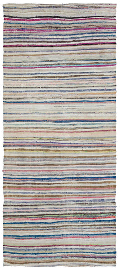 Girit Beige Striped Wool Handmade Area Rug 4'9" x 10'6"