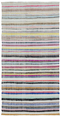 Girit Beige Striped Wool Handmade Area Rug 5'1" x 9'7"