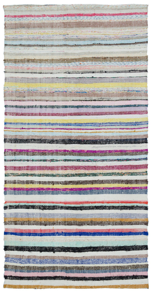 Girit Beige Striped Wool Handmade Area Rug 5'1" x 9'7"