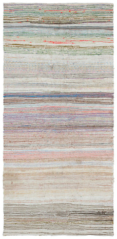 Girit Beige Striped Wool Handmade Area Rug 4'7" x 9'3"