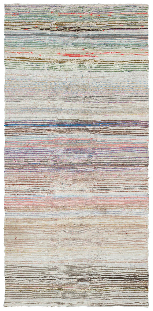 Girit Beige Striped Wool Handmade Area Rug 4'7" x 9'3"