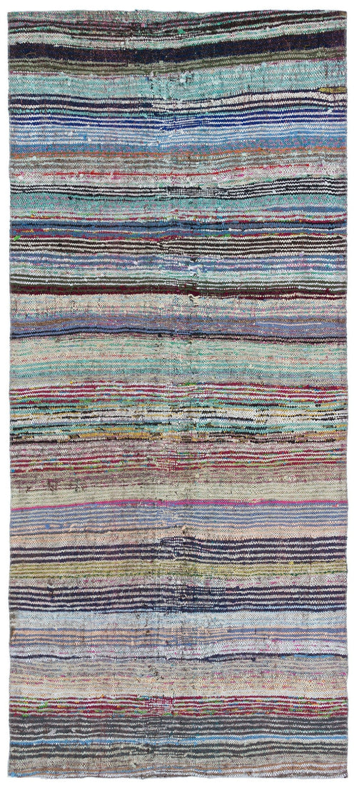 Girit Beige Striped Wool Handmade Area Rug 4'4" x 9'6"