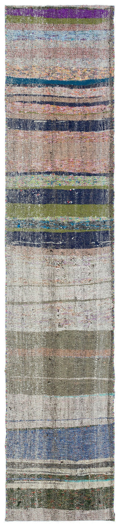 Girit Beige Striped Wool Handmade Area Rug 2'0" x 9'8"