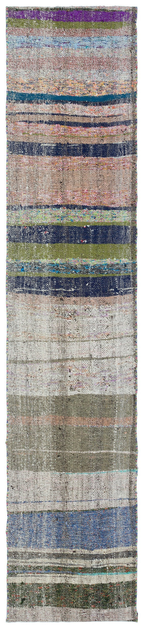 Girit Beige Striped Wool Handmade Area Rug 2'0" x 9'8"
