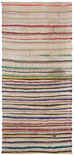 Girit Beige Striped Wool Handmade Area Rug 5'0" x 10'0"