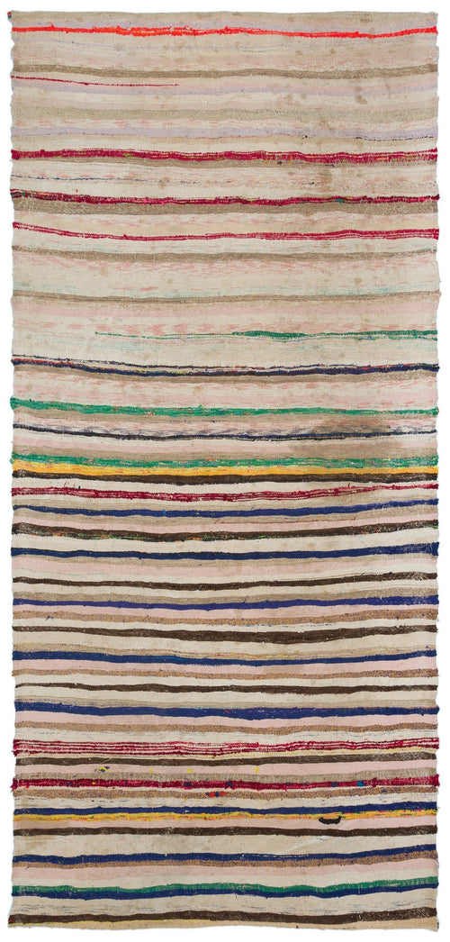 Girit Beige Striped Wool Handmade Area Rug 5'0" x 10'0"