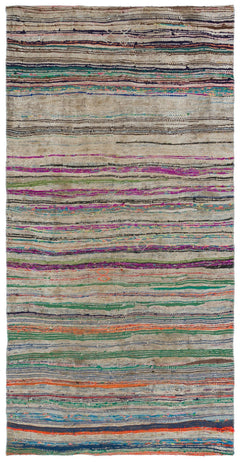 Girit 31715 Beige Striped Wool Handmade Area Rug 4'6" x 8'4"