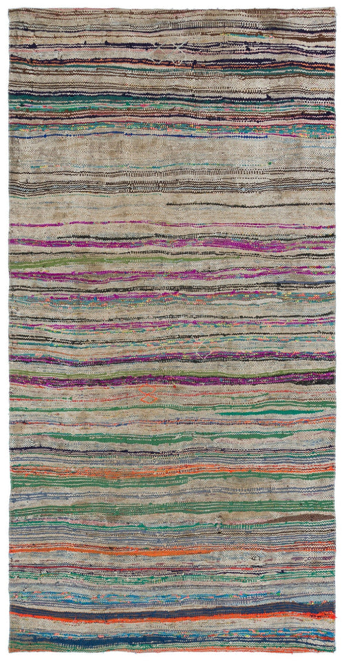 Girit 31715 Beige Striped Wool Handmade Area Rug 4'6" x 8'4"