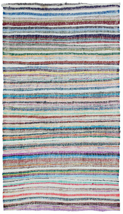 Girit Beige Striped Wool Handmade Area Rug 5'10" x 9'9"