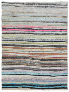 Girit Beige Striped Wool Handmade Area Rug 5'3" x 6'11"