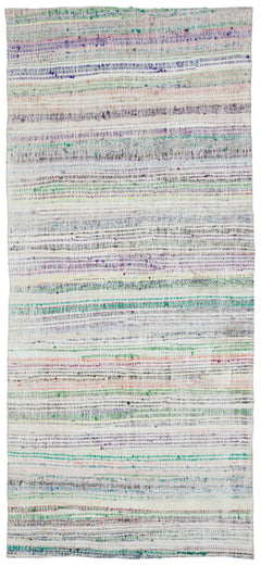 Girit Beige Striped Wool Handmade Area Rug 5'1" x 9'2"