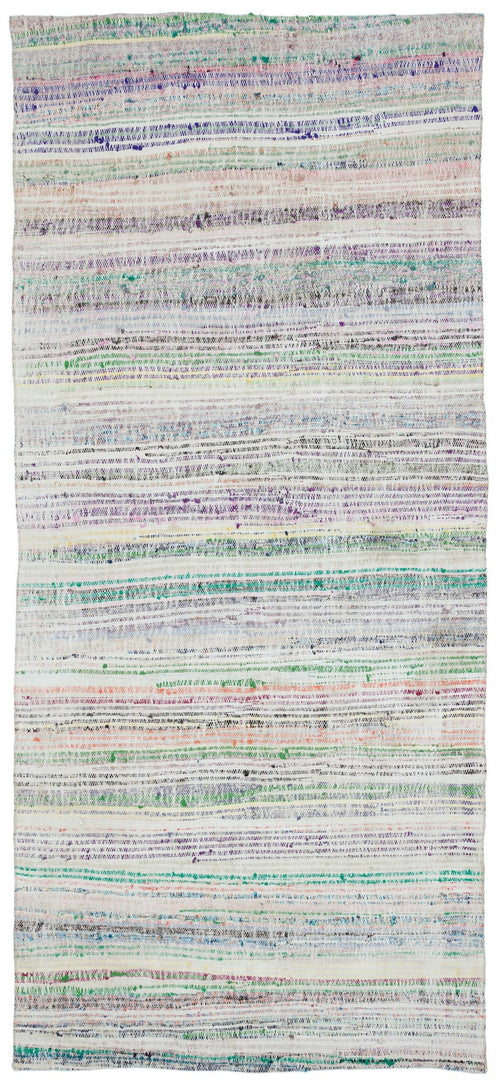 Girit Beige Striped Wool Handmade Area Rug 5'1" x 9'2"