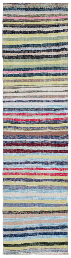 Girit Beige Striped Wool Handmade Area Rug 2'11" x 10'11"