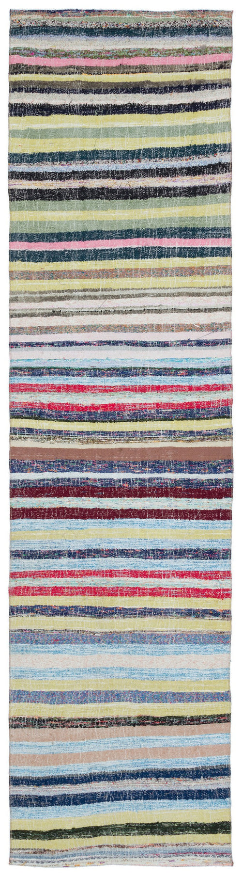 Girit Beige Striped Wool Handmade Area Rug 2'11" x 10'11"