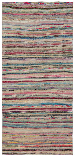Girit Beige Striped Wool Handmade Area Rug 4'10" x 10'6"