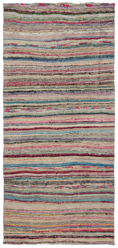 Girit Beige Striped Wool Handmade Area Rug 4'10" x 10'6"