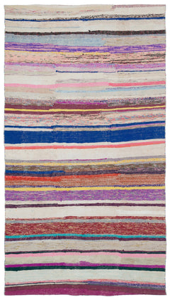 Girit Beige Striped Wool Handmade Area Rug 5'3" x 8'11"
