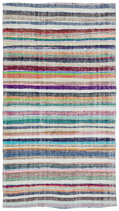 Girit Beige Striped Wool Handmade Area Rug 5'10" x 10'4"