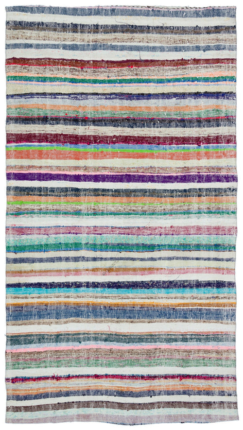 Girit Beige Striped Wool Handmade Area Rug 5'10" x 10'4"