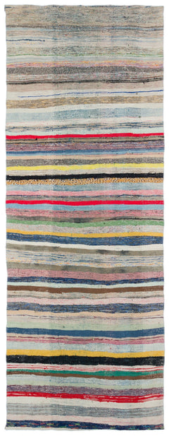Girit Beige Striped Wool Handmade Area Rug 4'6" x 11'8"