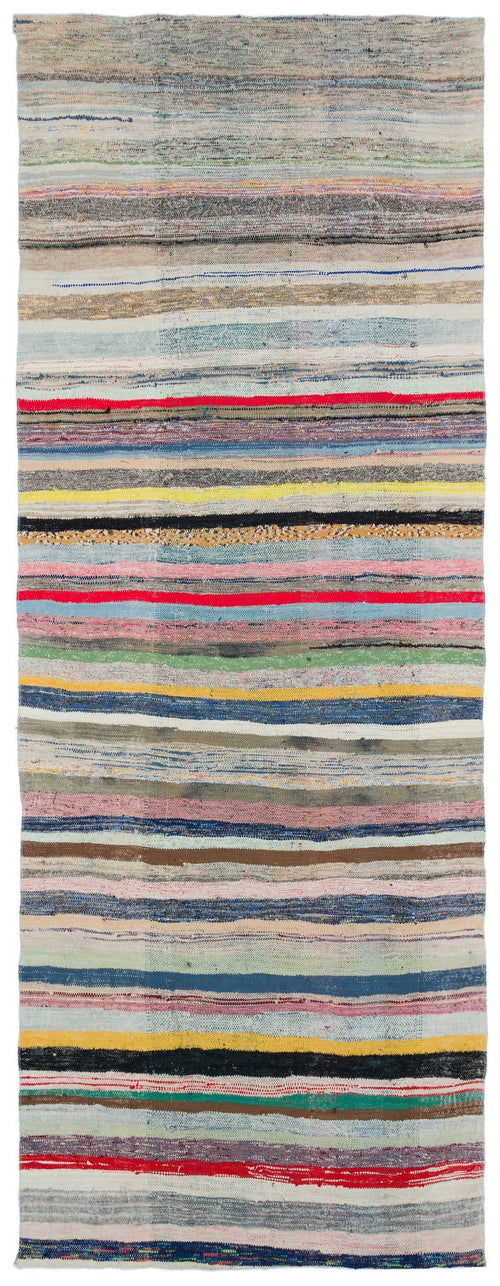 Girit Beige Striped Wool Handmade Area Rug 4'6" x 11'8"