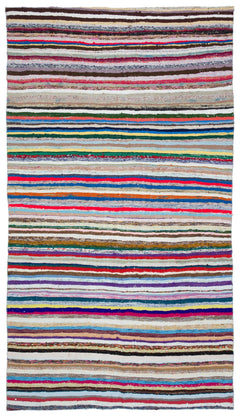 Girit Beige Striped Wool Handmade Area Rug 6'2" x 9'5"