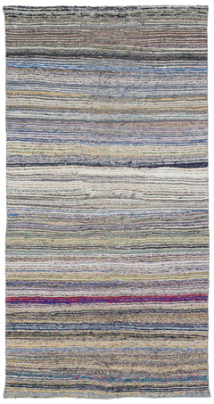 Girit Beige Striped Wool Handmade Area Rug 5'1" x 9'9"