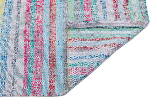 Girit Blue Striped Wool Handmade Area Rug 3'0" x 7'7"