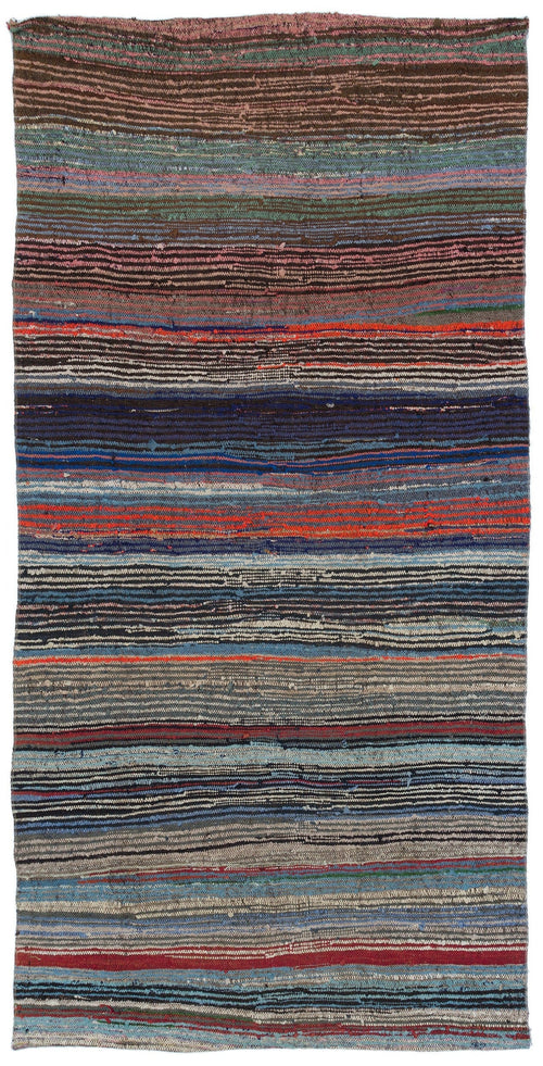 Girit Multy Striped Wool Handmade Area Rug 4'6" x 9'1"