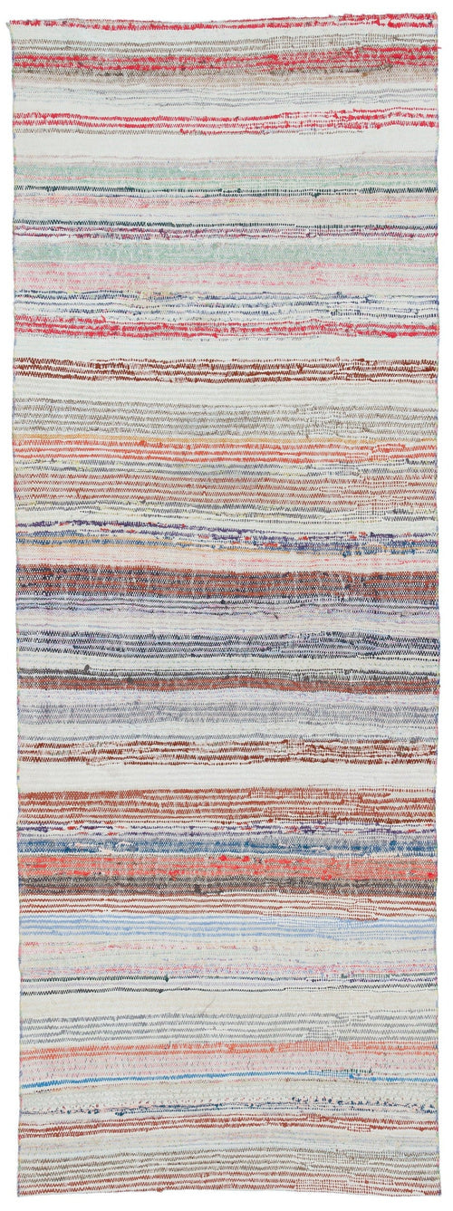 Girit Beige Striped Wool Handmade Area Rug 3'3" x 9'1"