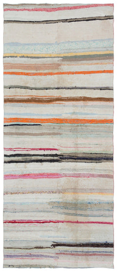 Girit Beige Striped Wool Handmade Area Rug 4'8" x 10'9"
