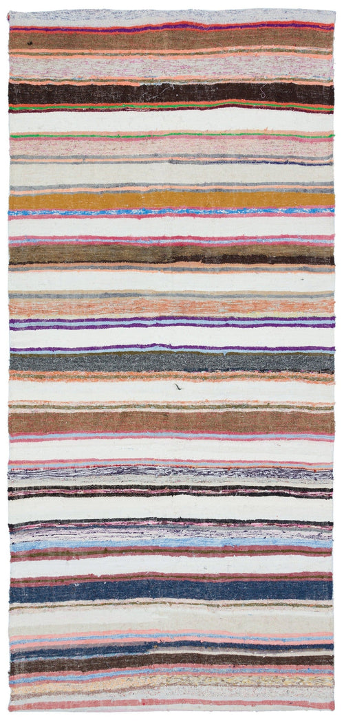 Girit Beige Striped Wool Handmade Area Rug 6'1" x 9'4"