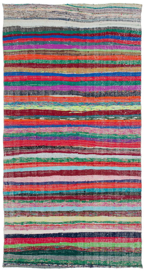 Girit Beige Striped Wool Handmade Area Rug 5'2" x 9'10"