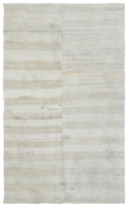 Girit Beige Striped Wool Handmade Area Rug 5'0" x 8'1"