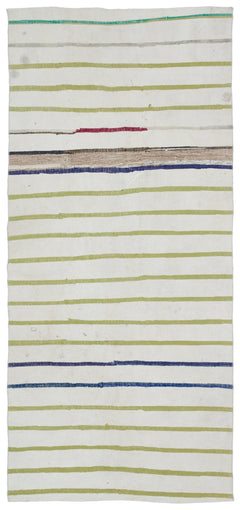 Girit Beige Striped Wool Handmade Area Rug 5'7" x 8'6"